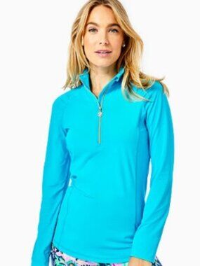 Lilly Pulitzer Luxletic Justine Athletic Pullover UPF 50 Turquoise Oasis M NWOT